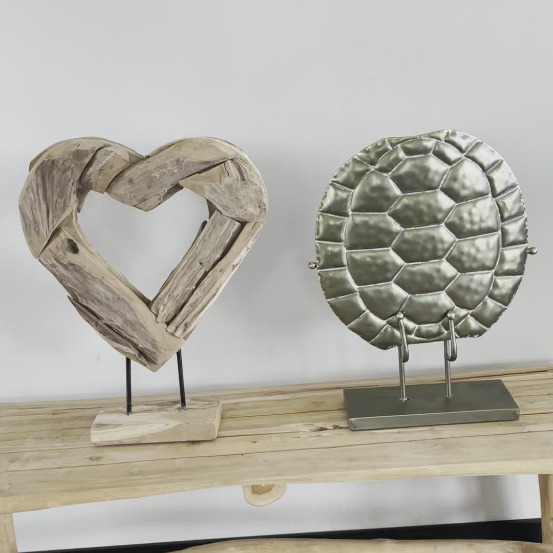 Teak houten Hart op standaard - 48 cm - erosion wood video