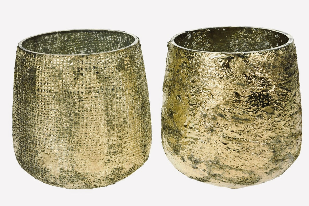 Golden twins - Kaarshouder glass - Ø9x10cm - 2 stuks goud