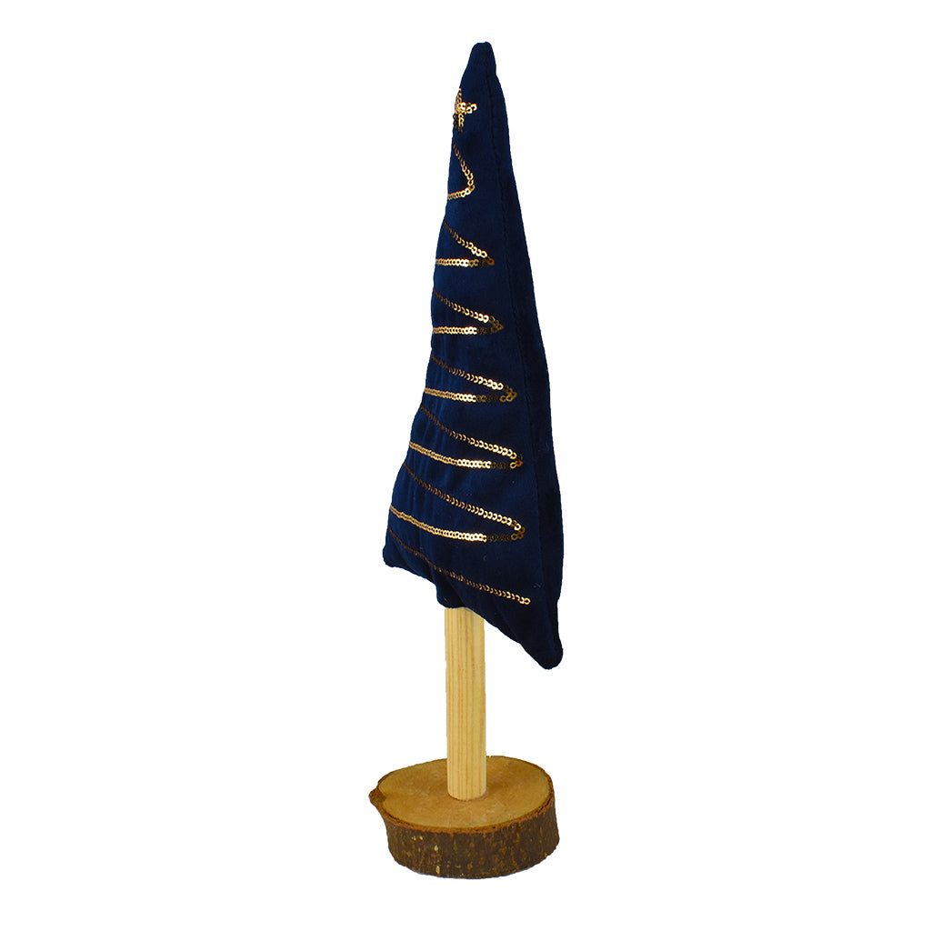 Kerstboom stof/hout - blauw goud - 30 cm zijkant