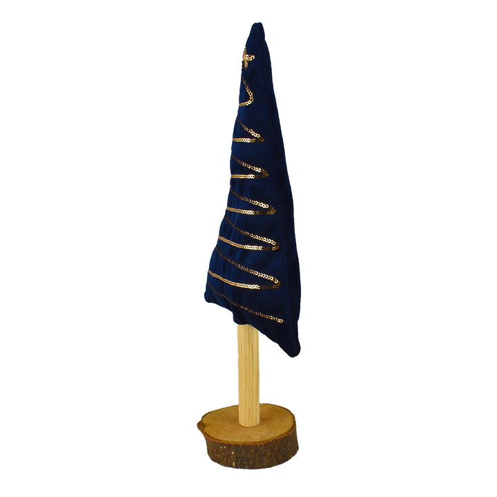 Kerstboom stof/hout - blauw goud - 30 cm zijkant